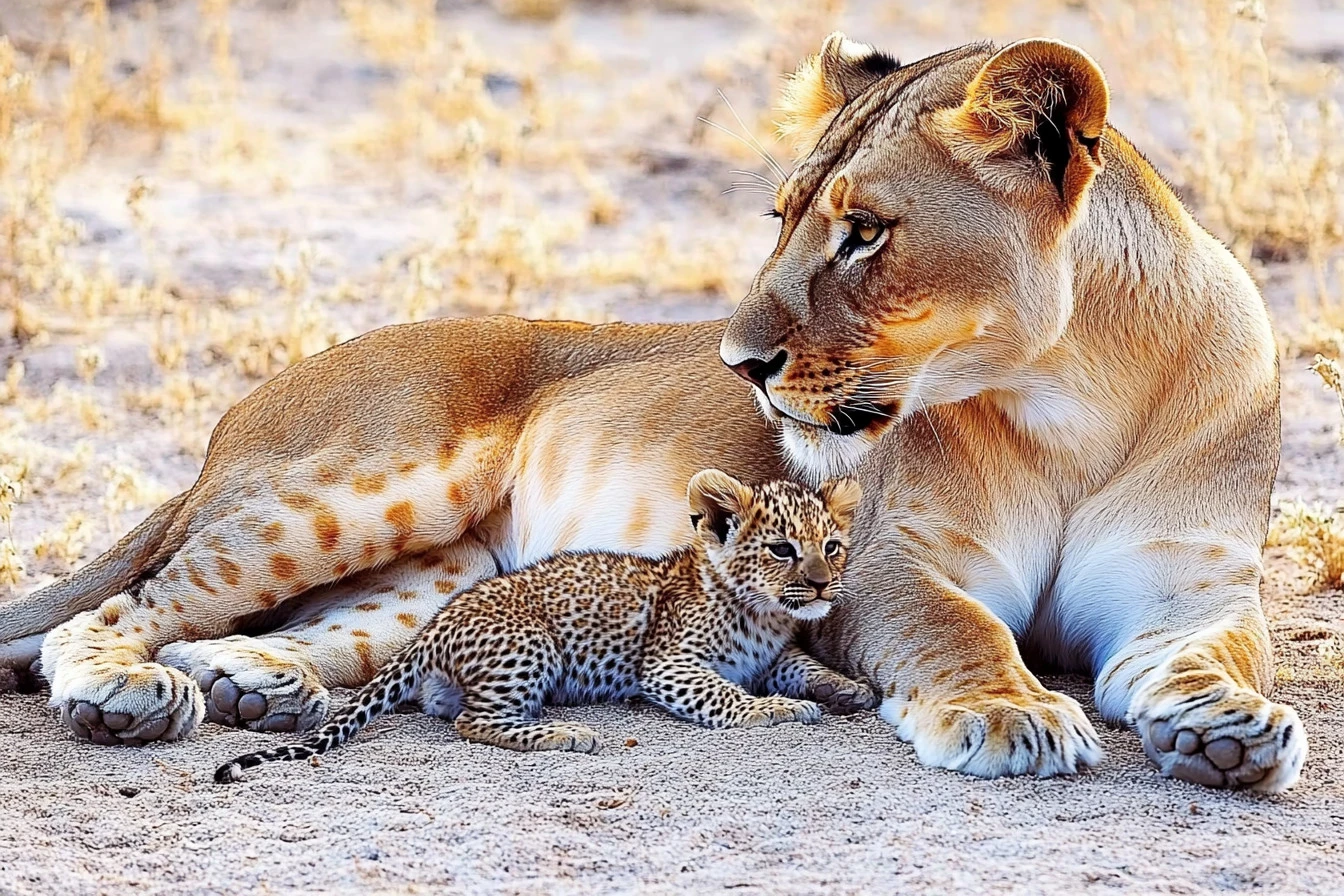 Mother Lion Adopts Sick Baby Leopard