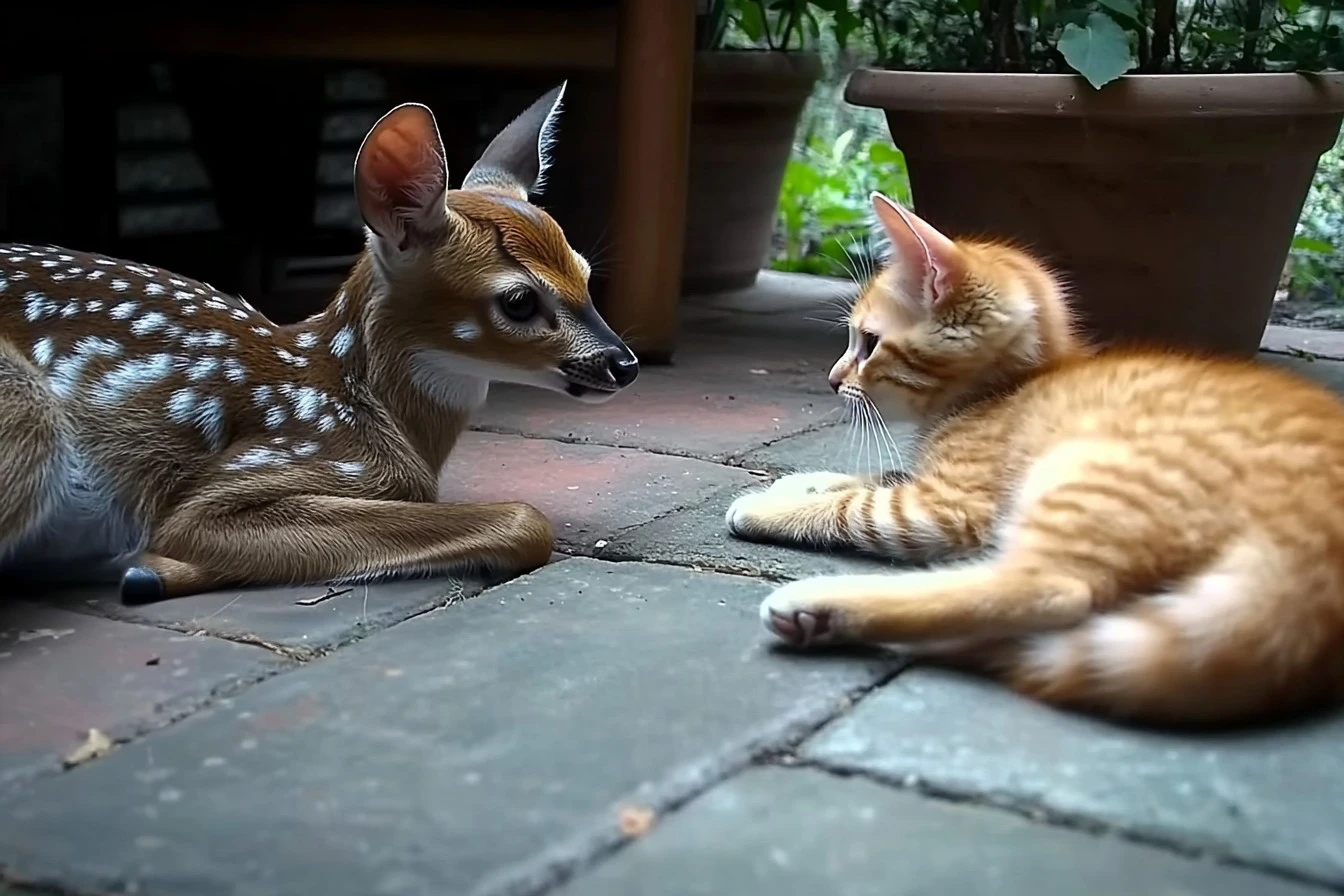 A Deer and a Family Cat