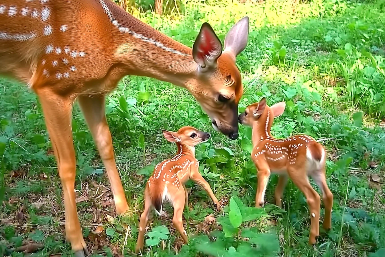 Mother Deer and newborn fawns