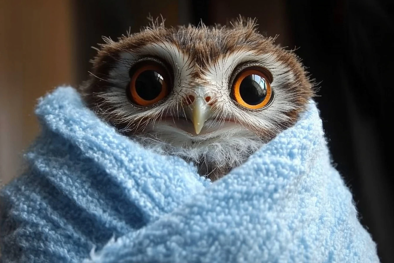 Little owl bathing