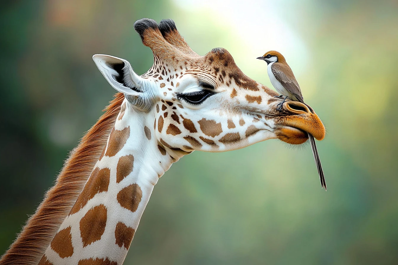giraffe with birds​